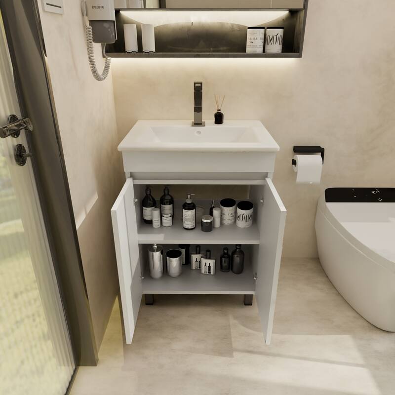 24" Freestanding Storage Bathroom Vanity with Sink for Small Space