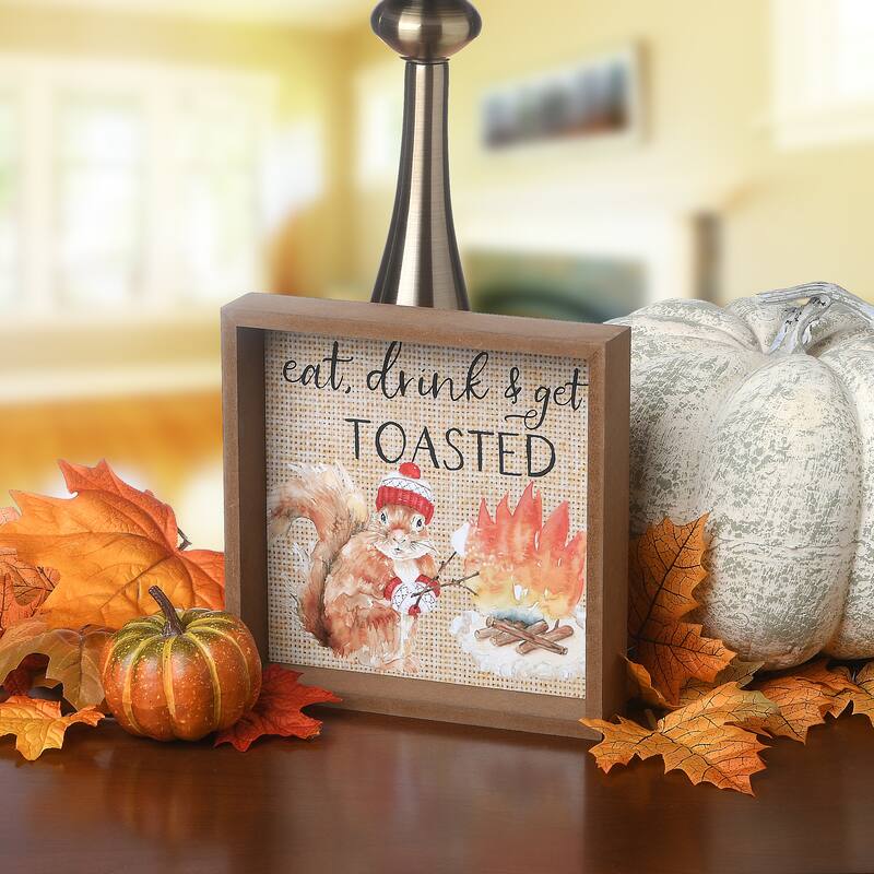 National Tree Company Shadow Box with Cute Squirrel Hanging Wall Art Decoration, Autumn Collection, 8 inches - 8 in