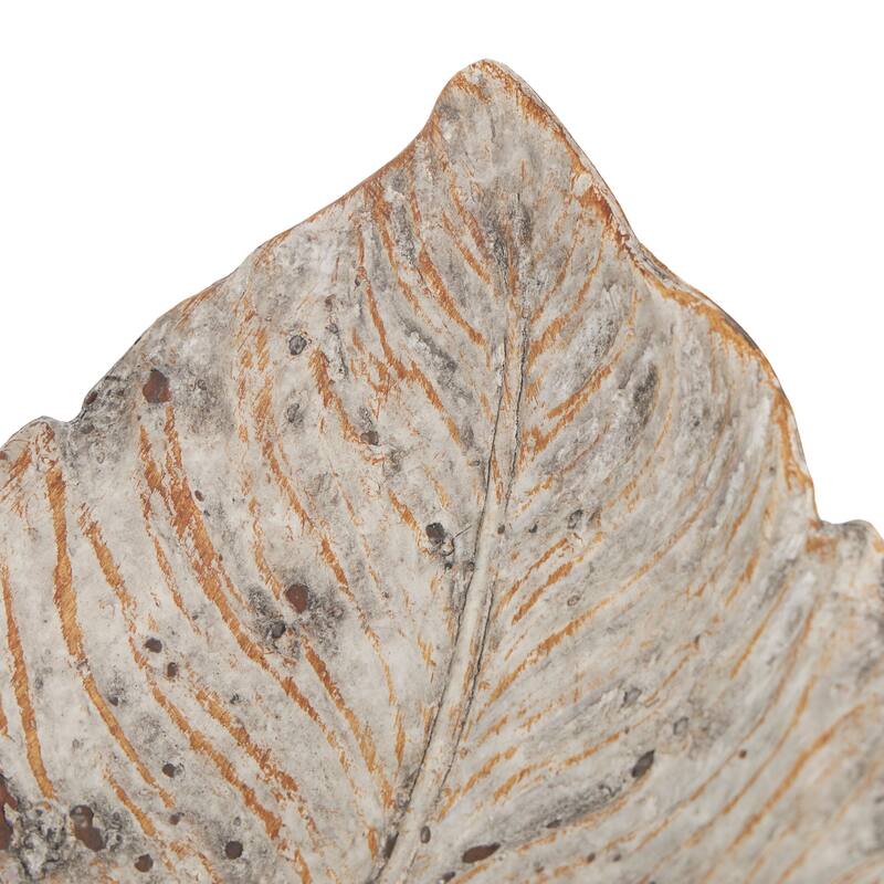 Champagne Resin Textured Leaf Decorative Decorative Bowl with Brown Details (Set of 2)