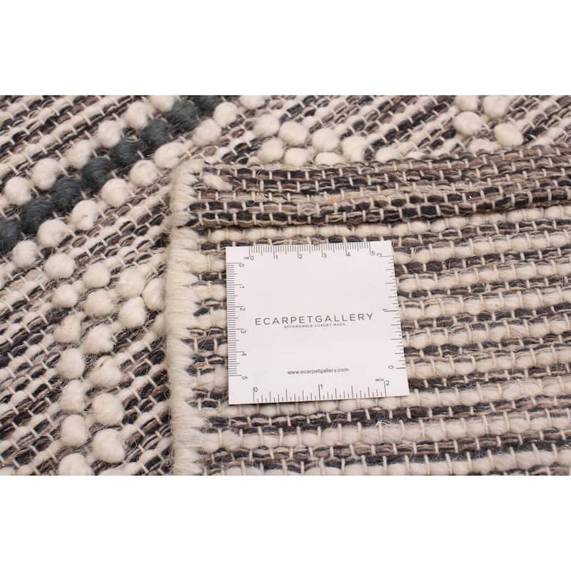 ECARPETGALLERY Braid weave Sienna Cream, Grey Wool Rug - 2'8 x 10'0