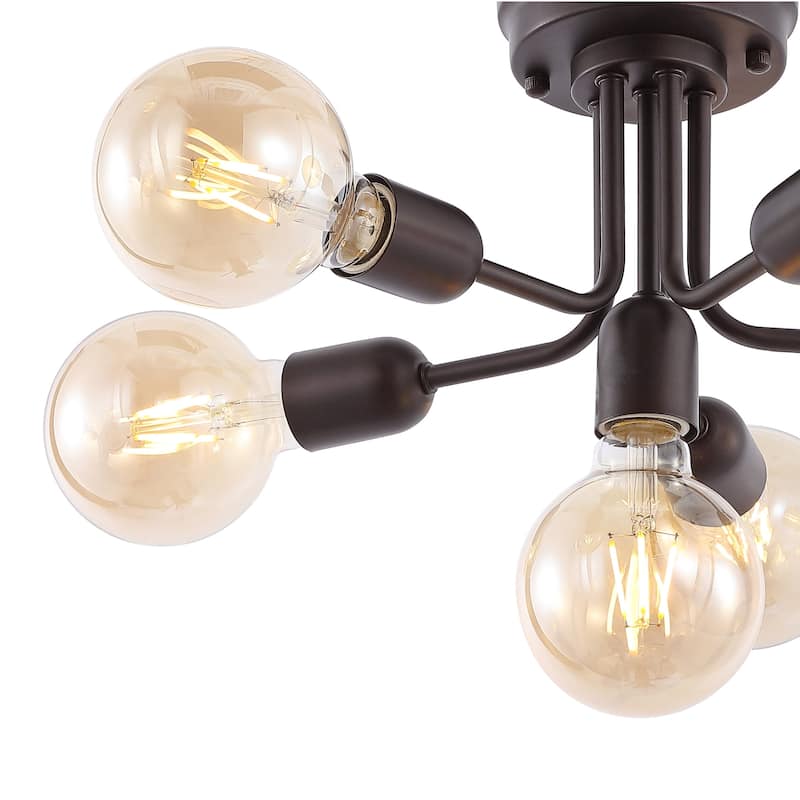 Marcel 20" 6-Light Globe Farmhouse Modern Iron Bistro LED Semi Flush Mount, Oil Rubbed Bronze by JONATHAN Y