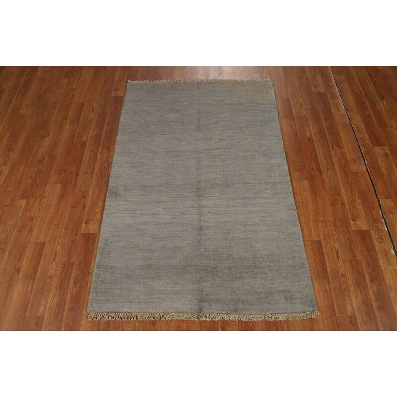 Hand Knotted Oriental 100% Wool Carpet Modern Modern Greys & Charcoal Gabbeh Area Rug - 4' 11'' X 3' 3''