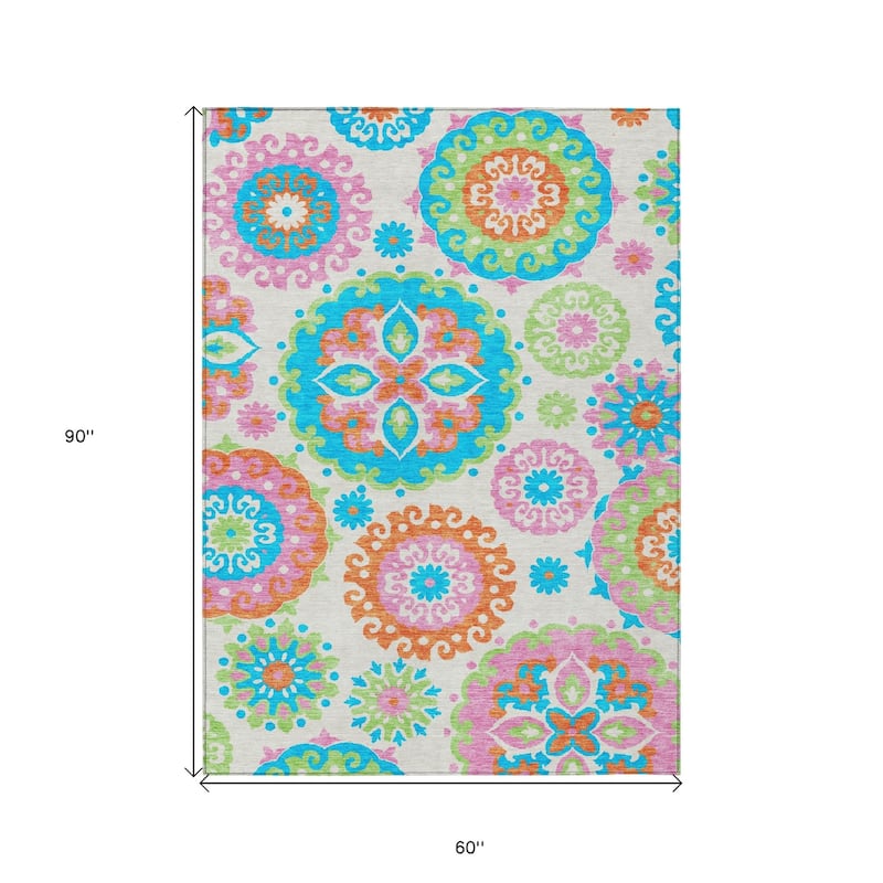 HomeRoots Floral Medallion Transitional Rectangle Outdoor Rug