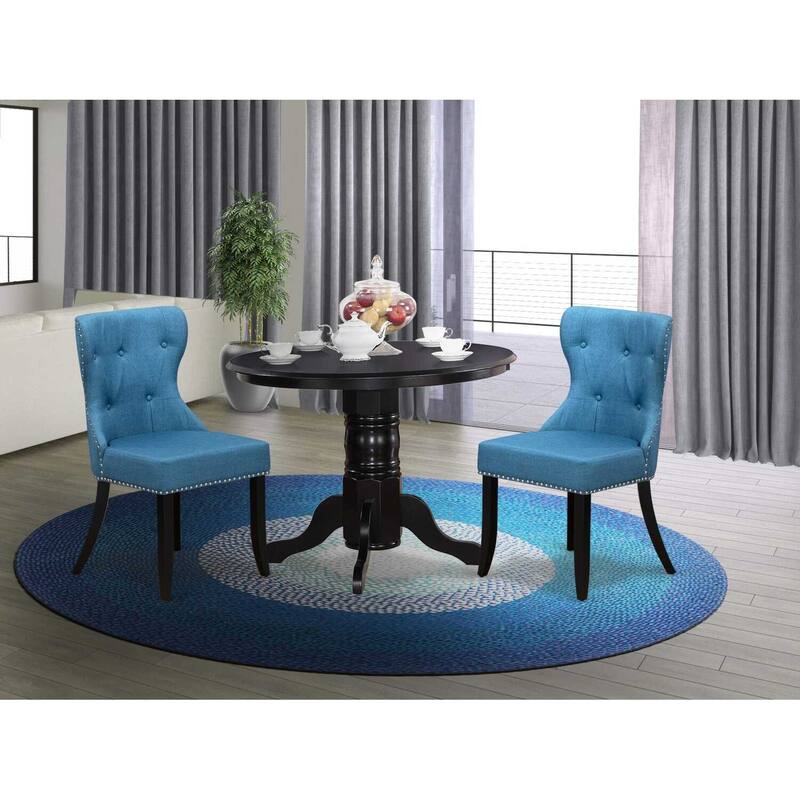 3-Piece Black Finish Solid Wood Top - Dining Room Set - Seats 4