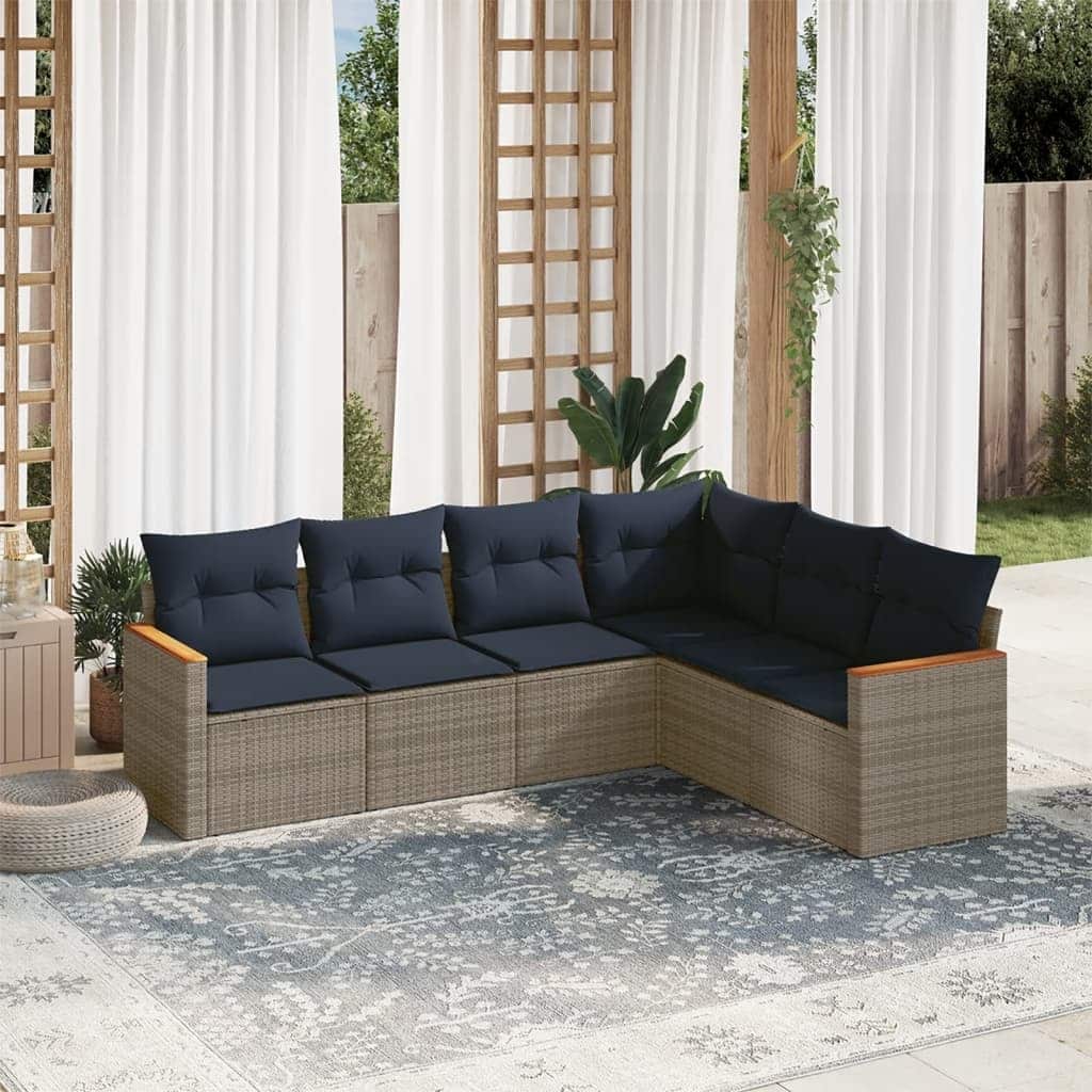 vidaXL Patio Sofa Set with Cushions Outdoor Conversation Furniture Poly Rattan - 24.4x 24.4x 27.2