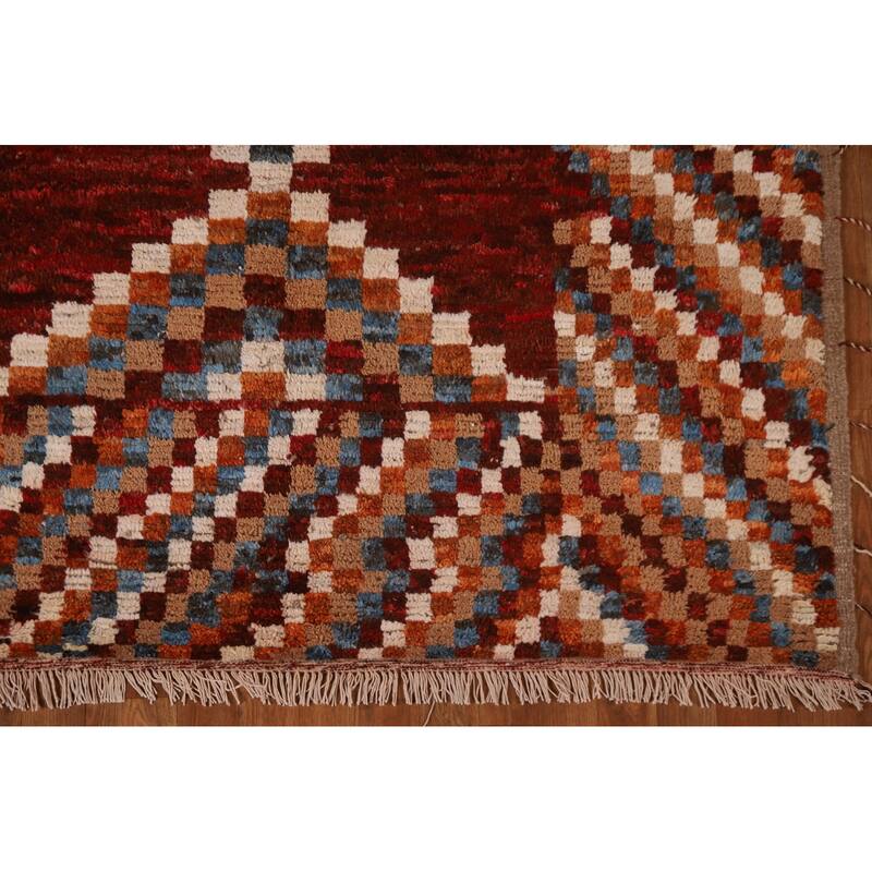 Hand Knotted Oriental 100% Wool Carpet Modern Geometric Red Moroccan Area Rug - 7' 9'' X 5' 6''