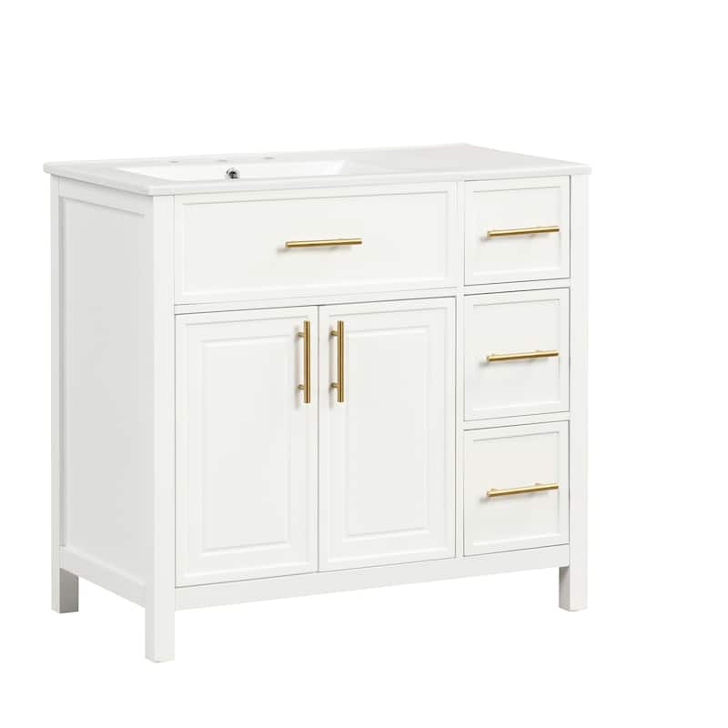 Merax Bathroom Vanity with Sink Top & Golden Metal Handles