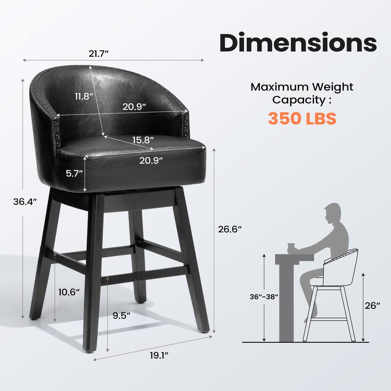 26.4''/31.9"H Faux Leather Upholstered Solid Wood Swivel Bar Stools / Counter Stools