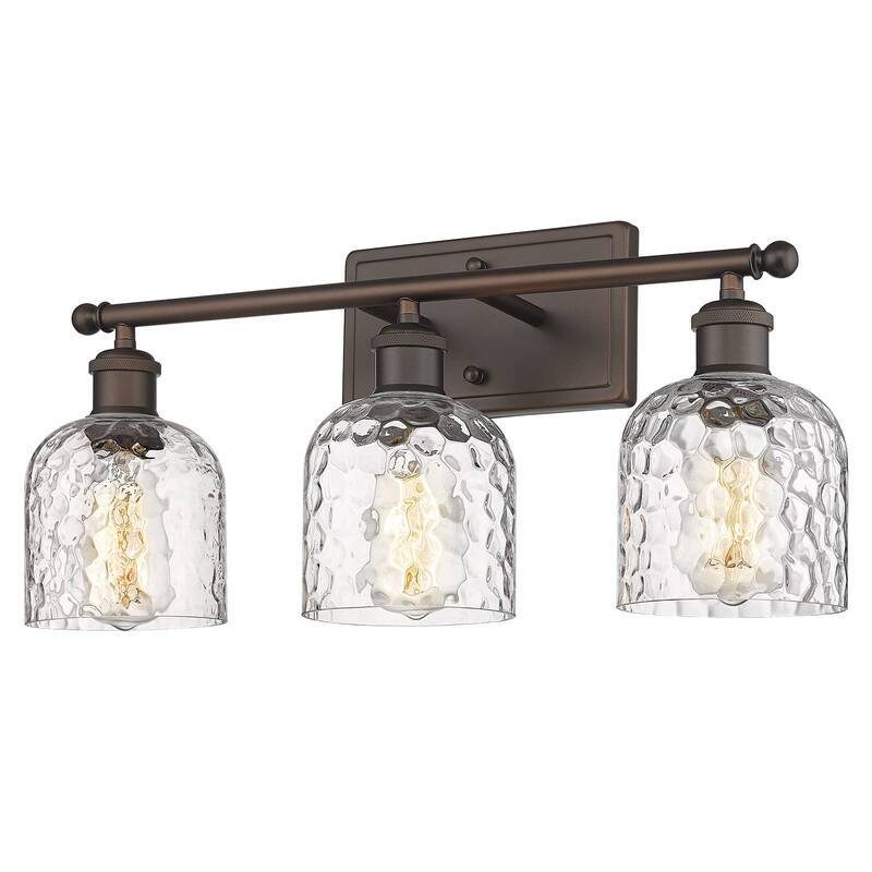 Farmhouse Vanity Light with Hammered Glass Lampshade - 3-Light - Oil Rubbed Bronze