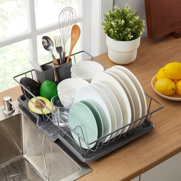 Sweet Home Collection 3-Piece Kitchen Sink Dish Drainer Set - Gray