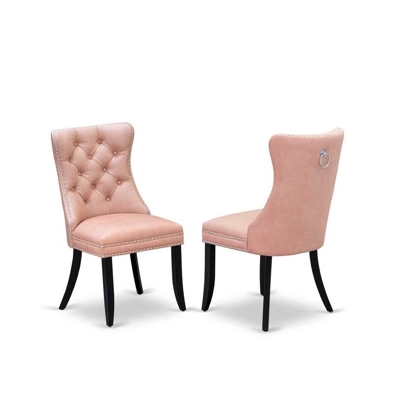 Parson Dining Chairs Set of 2 - Padded Kitchen Chairs with Nailhead Trim - Beige Red Faux Leather