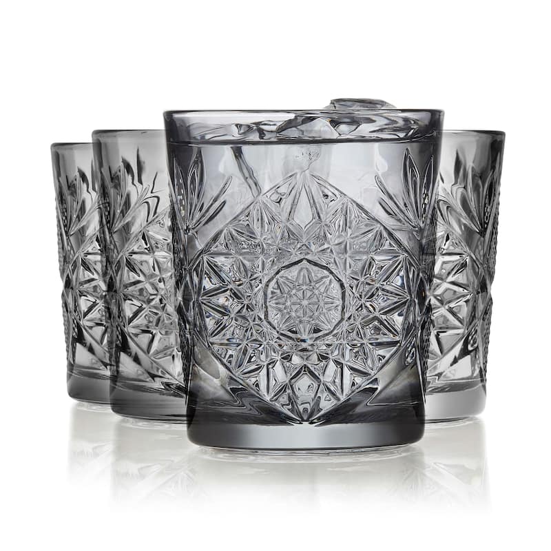 Libbey Hobstar Double Old Fashioned Glasses, 12-ounce, Smoke, Set of 4 - Set of 4