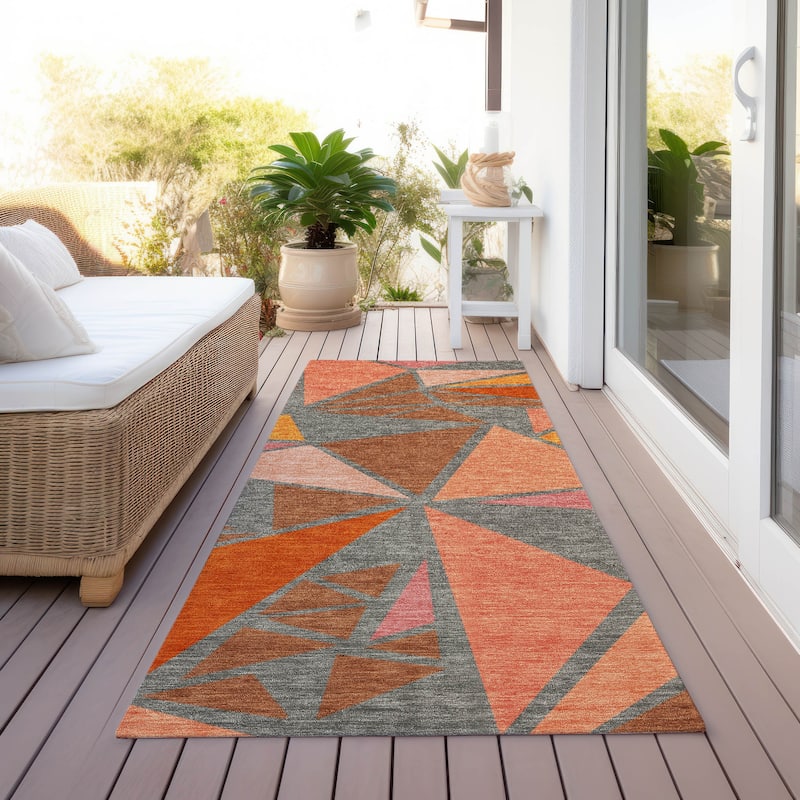 Machine Washable Indoor/ Outdoor Abstract Mosaic Chantille Rug