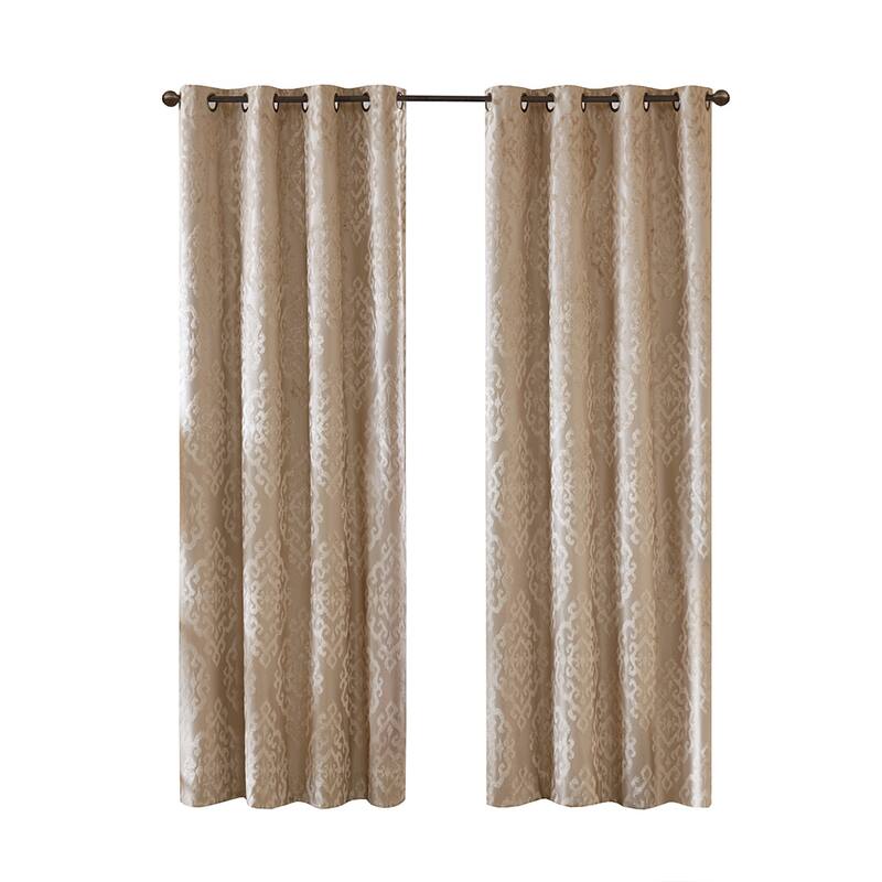 Knitted Jacquard Damask Total Blackout Grommet Top Curtain Panel(Only 1 Pc Panel)
