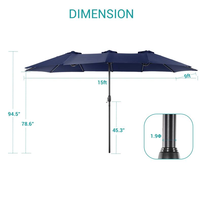 BONOSUKI 15x9ft Double-Sided Patio Umbrella Aluminum with Large Canopy