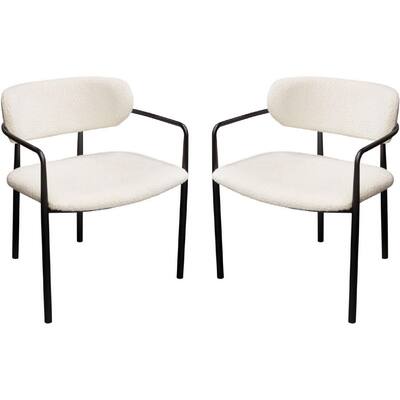 Black/Ivory Fabric Upholstered Metal Frame Dining Chair, Set of 2, Sturdy Dining Chair for Dining Rooms - 24.6