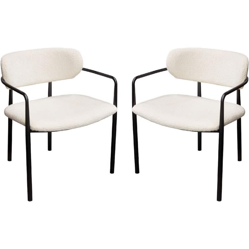 Black/Ivory Fabric Upholstered Metal Frame Dining Chair, Set of 2, Sturdy Dining Chair for Dining Rooms - 24.6