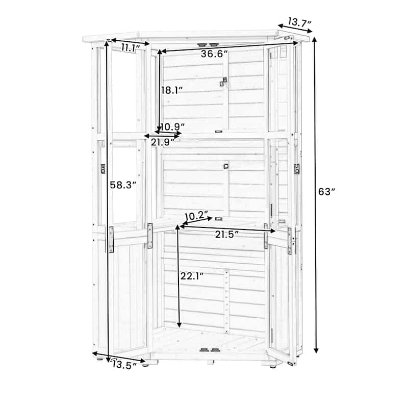 63'' Height Garden Wood Storage Cabinet Outdoor Tool Storage Shed