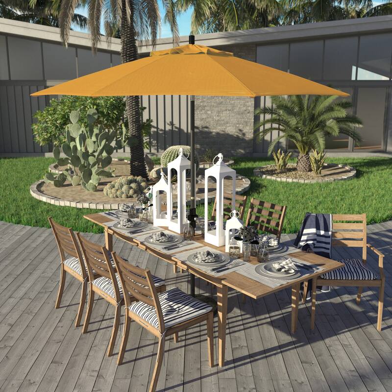 California Umbrella 9' Rd. Aluminum Patio Umbrella, Deluxe Crank Lift with Collar Tilt, Black Frame Finish, Pacifica Fabric