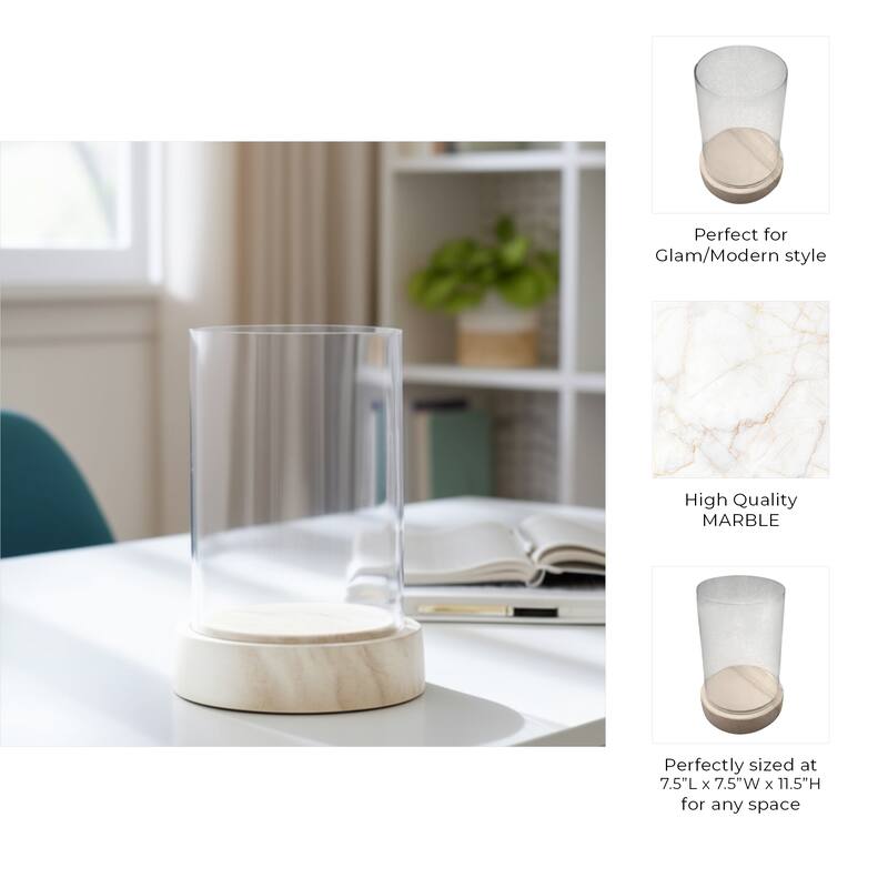 Marble Glass Hurricane Lantern Cylinder Style Home Office - 12" Ivory - 7.5" x 7.5" x 12"