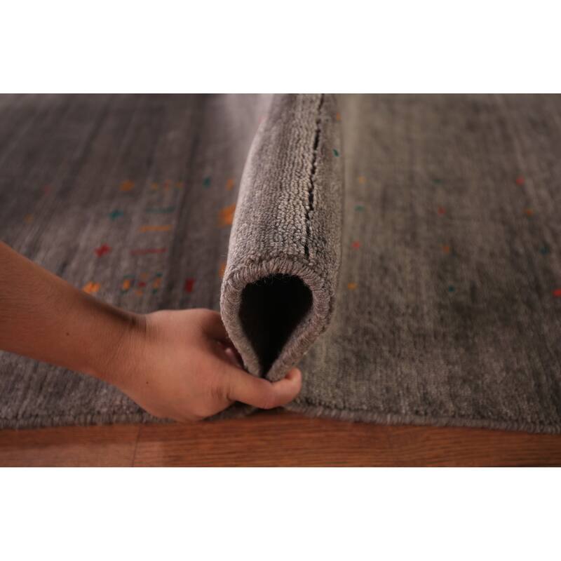 Earth Tone Striped Gabbeh Indian Area Rug Handmade Brown Silk Carpet - 8'1" X 9'9"
