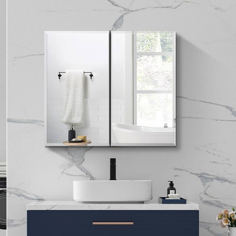 30x26 inch Double door mirror Aluminum medicine cabinet Surface Mount or Recessed Bathroom