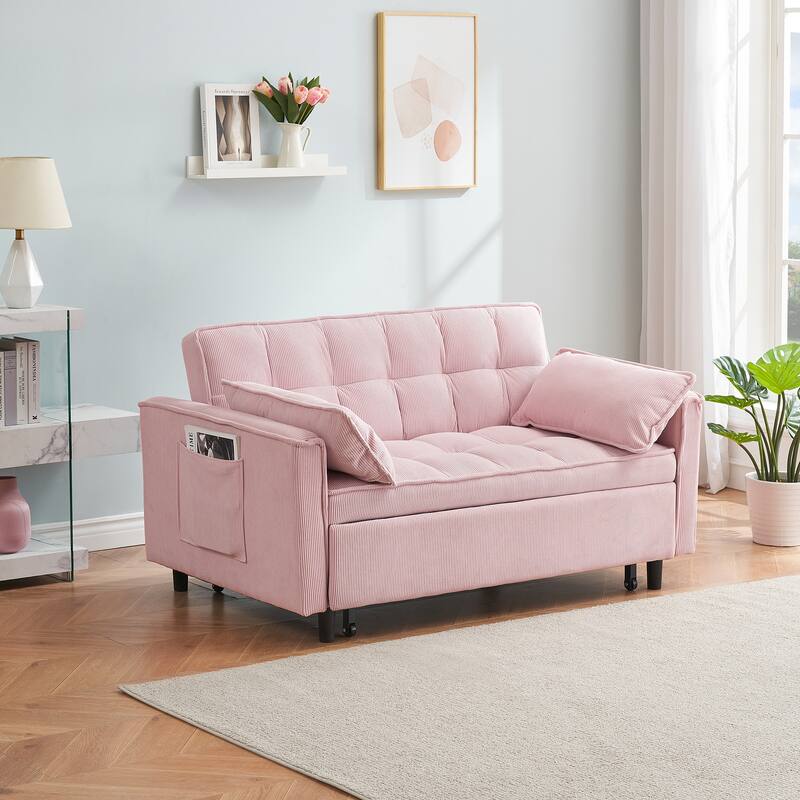 55" 3-in-1 Double Pull-Out Sofa Bed for Living Room