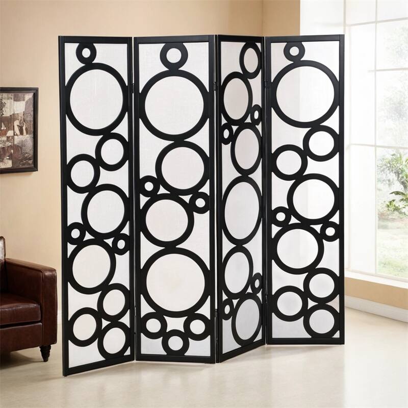 4-Panel Wood Room Divider with Circle Pattern