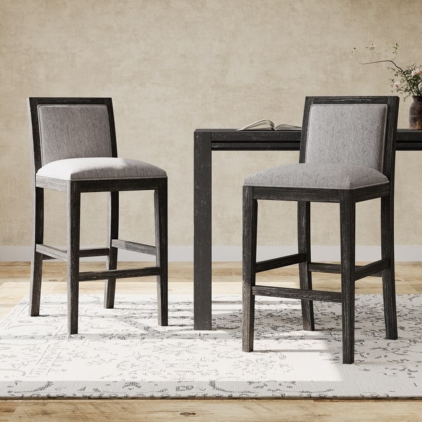 slide 2 of 45, Set of 2 Counter Height Bar Stool, Fabric Upholstered Accent Chair, Wooden Frame Island Dining Chair, Bistro High Bar Chair Black+Grey