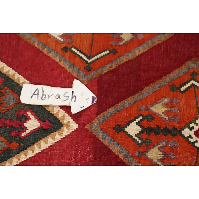 Kilim Qashqai Persian Vintage Runner Rug Hand-Woven Wool Carpet - 4'5"x 10'3"
