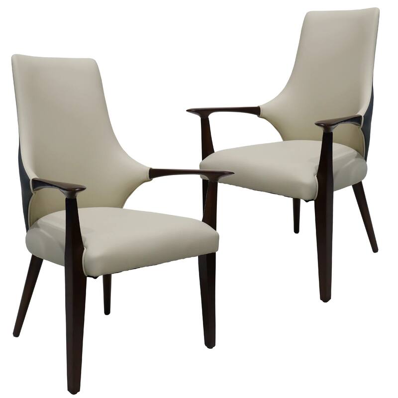 Elm Leather Dining Chair with Ash Wood Legs for Modern Kitchen and Dining Room Accent Arm Chair Set of 2 - Grey
