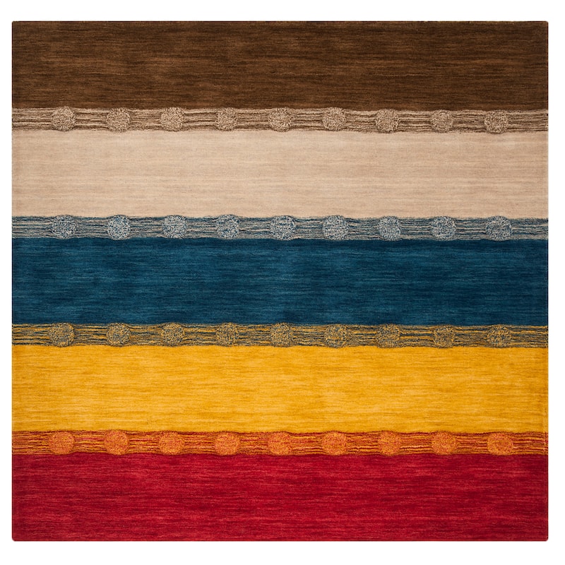 SAFAVIEH Handmade Himalaya Poppy Field Modern Wool Rug - 6' Square - Beige/Multi