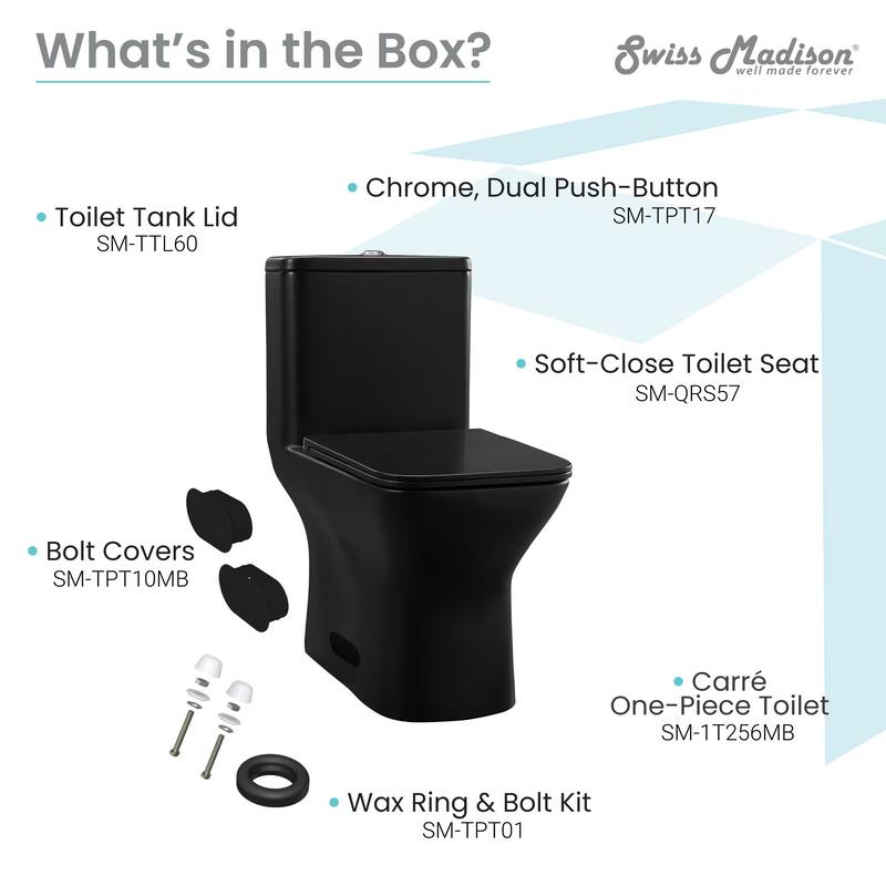 Carre Matte Black Dual Flush Square Toilet 0.8/1.28 gpf