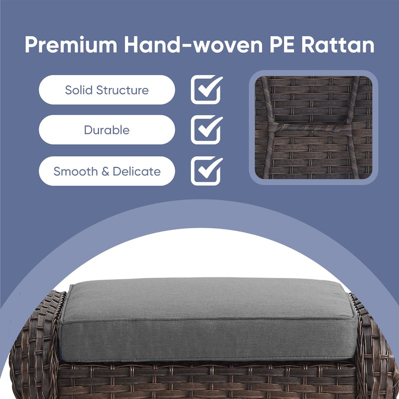 Pocassy Outdoor Sofa Swivel Chair and Ottman with 43in Fire Pit Table