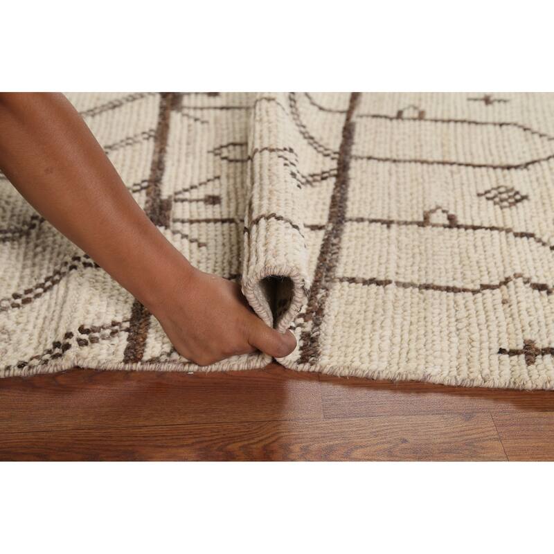 Ivory Moroccan Runner Rug Handmade Wool Carpet - 3'10"x 12'7"