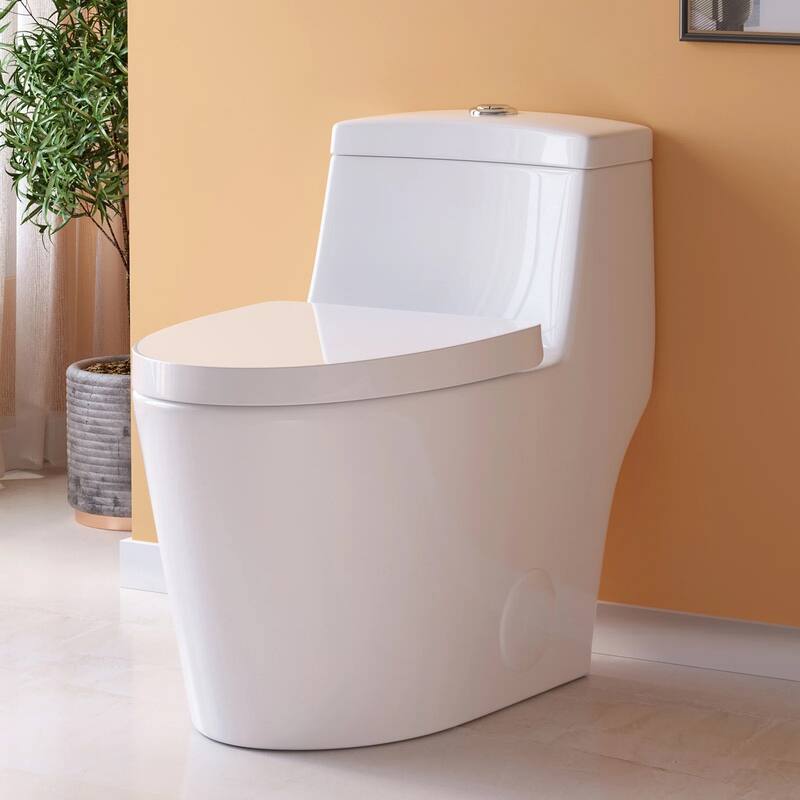 HOROW 1 Piece Dual Flush Elongated Toilet White 0.8 1.28 GPF Seat Included - White