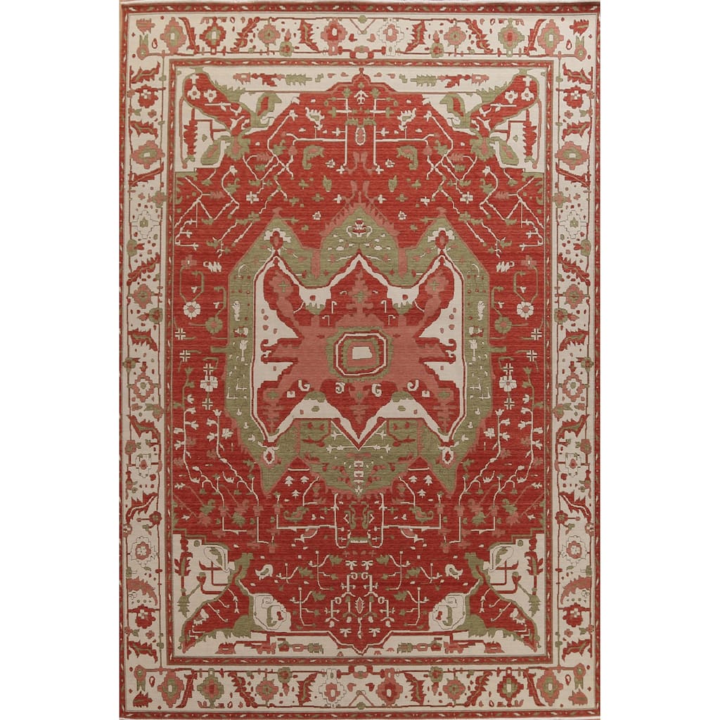 Red Heriz Serapi Turkish Oriental Area Rug Hand-knotted Wool Carpet - 9'9" x 13'0"