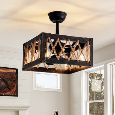 Rustic Chandelier Ceiling Fan with Lights and Remote Control- 4 Lights - Black