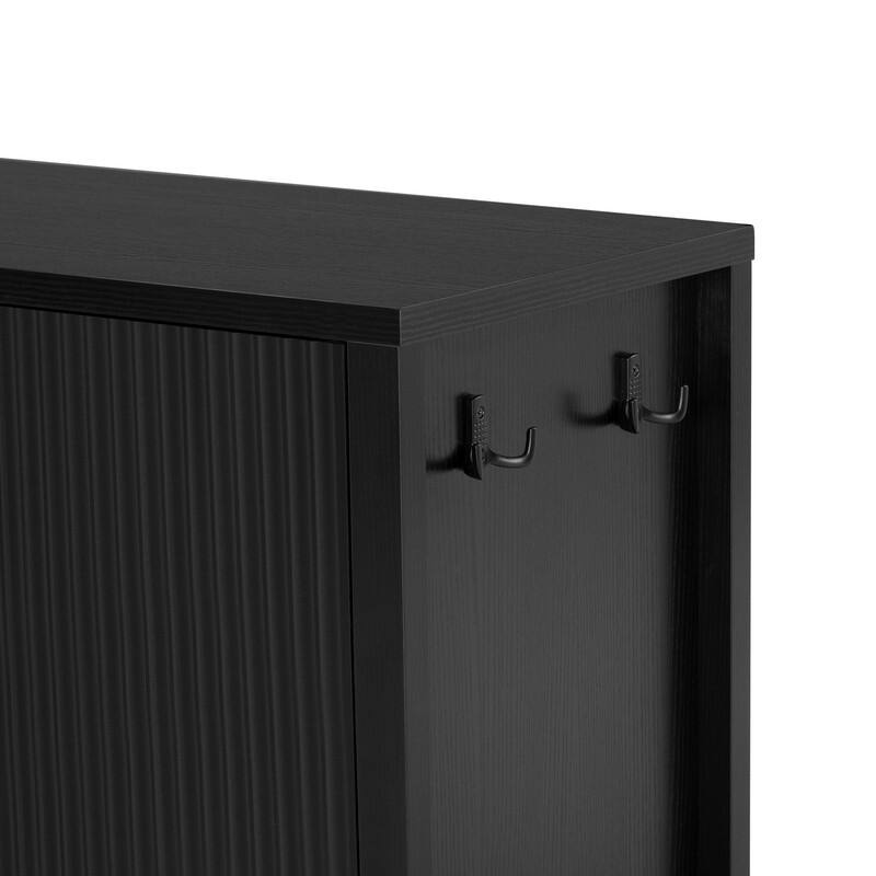 Modern 57.5" Fluted Door 4-Door Sideboard with Side Hooks and Adjustable Shelves