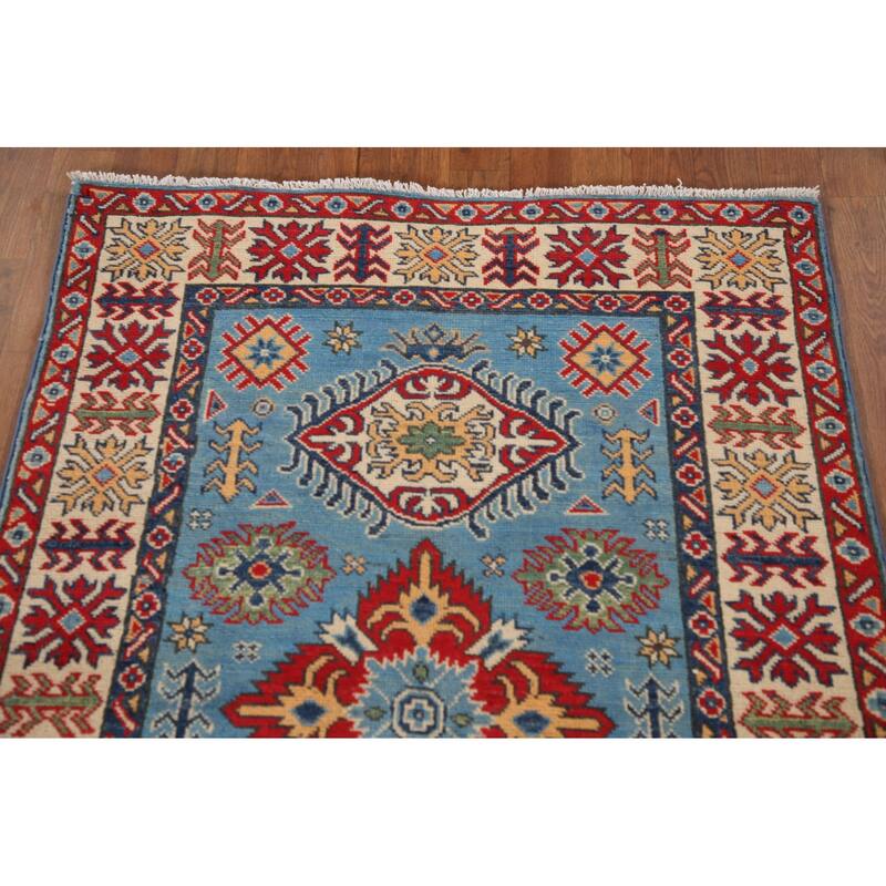 Blue Kazak Oriental Accent Rug Handmade Wool Carpet - 3'3"x 4'11"
