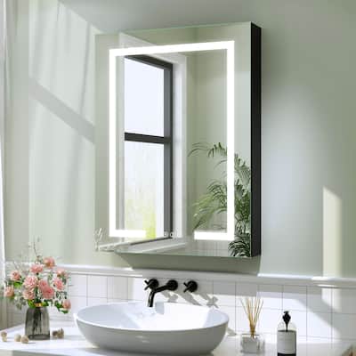 Rectangular Aluminum Recessed/Surface Mount Frameless Anti-Fog Medicine Cabinet with Dimmable LED Lights
