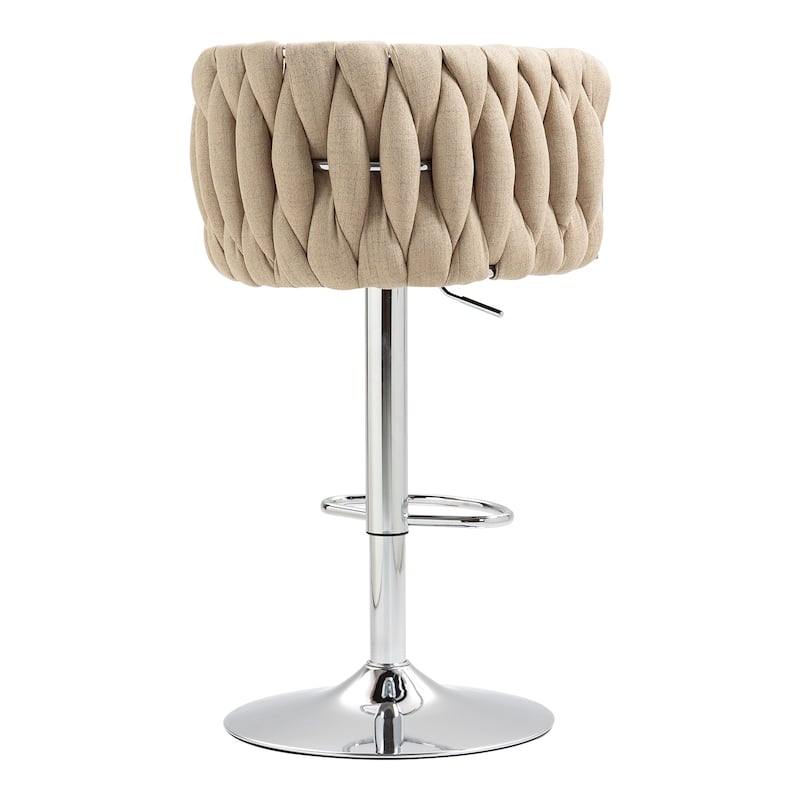 Swivel Bar Stools Set of 2 Adjustable Woven Back Footrest Silver Chrome