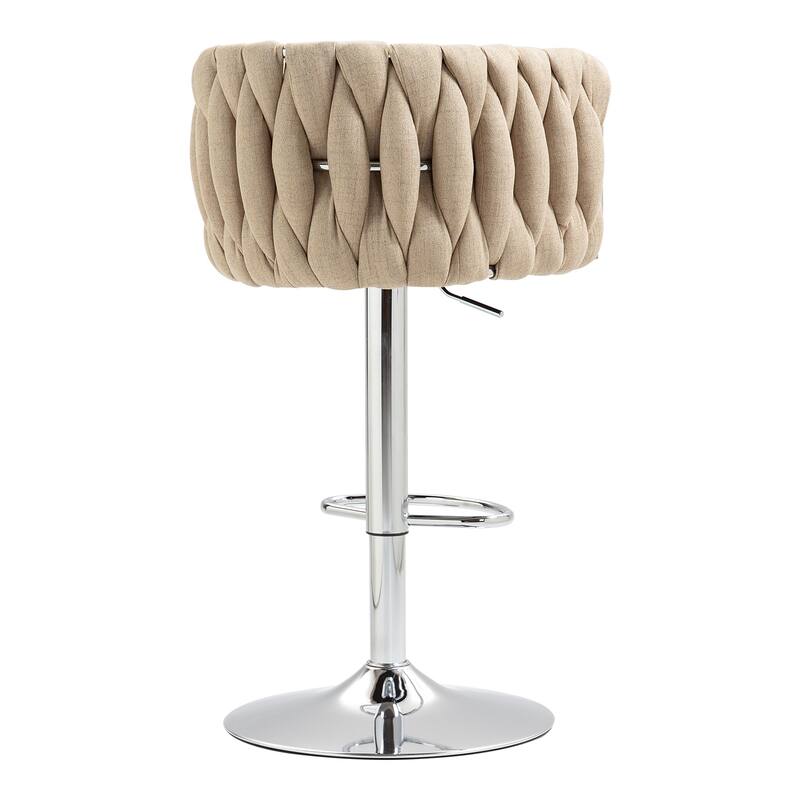 Swivel Fabric Upholstered Bar Stools Set of 2, Adjustable Bar Chairs with Silver Chromed Base