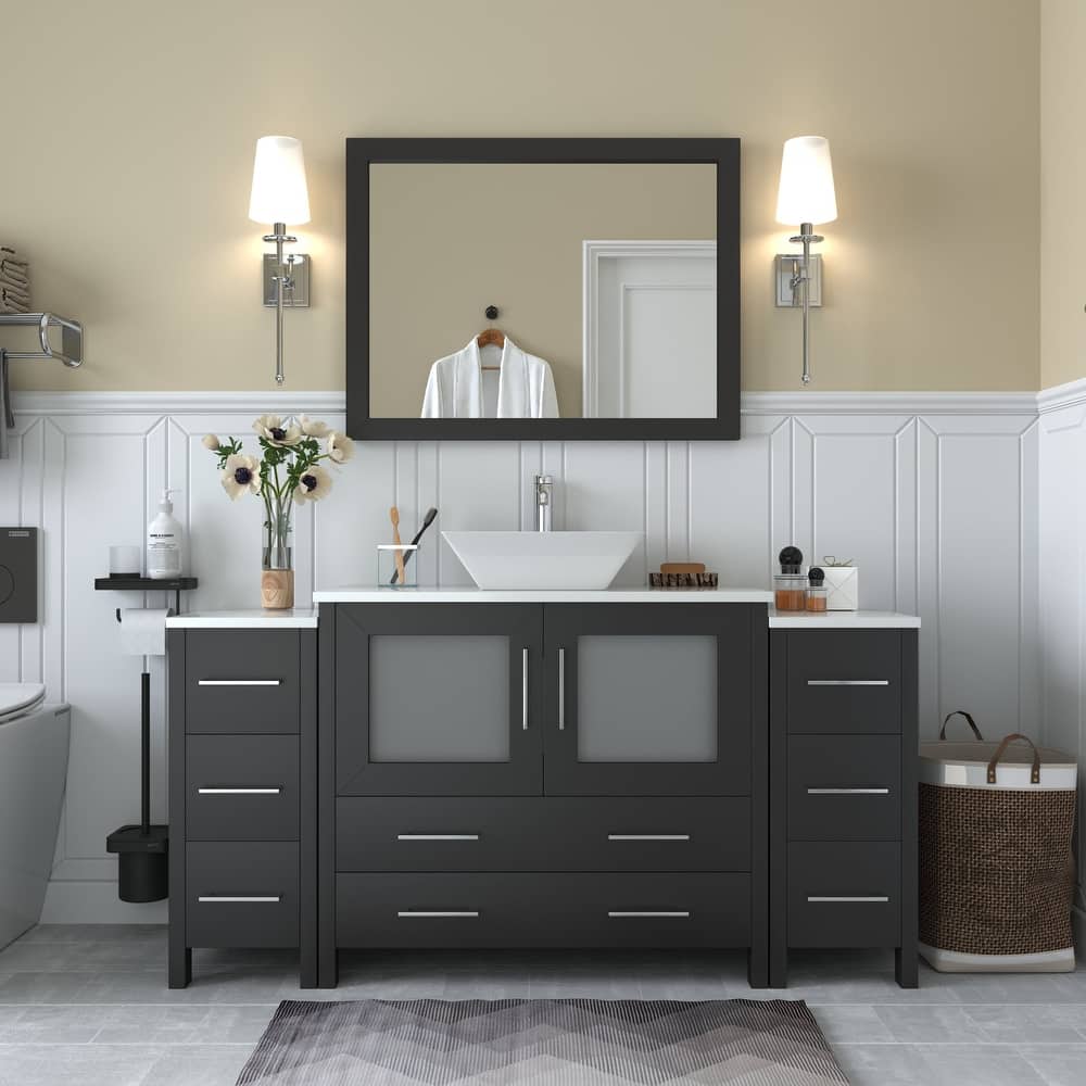 Vanity Art 60-inch Single Sink Bathroom Vanity Set With Engineered Marble Top and Free Mirror - 60 x 18.5 x 36 Inches