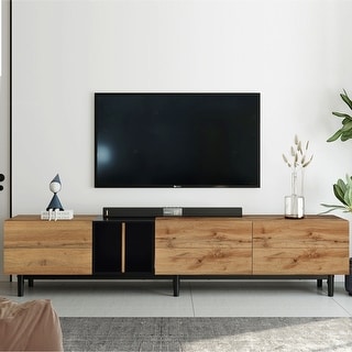 Modern TV Stand for 80-inch TV with Drop Down Doors, Multi-Purpose ...