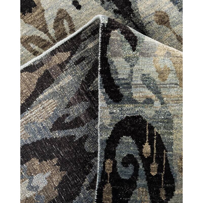 Ikat One-of-a-Kind Hand-Knotted Area Rug - Gray, 9' 0" x 12' 3" - 9' 0" x 12' 3"