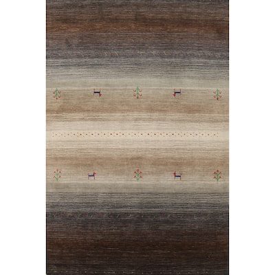 Stripe Brown Gabbeh Indian Rug Handmade Wool Carpet - 4'1" x 5'10"