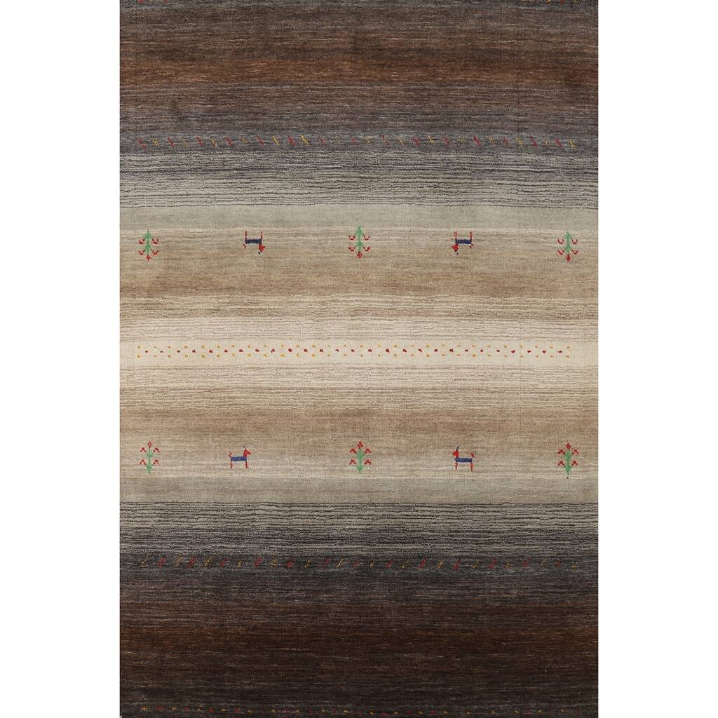 Hand Knotted Oriental 100% Wool Carpet Tribal Animal Pictorial Brown Gabbeh Area Rug - 5' 10'' X 4' 1''