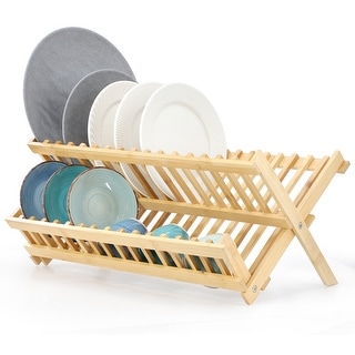 MegaChef 2-Tier Collapsible Kitchen Bamboo Drying Dish Rack - Bed Bath ...