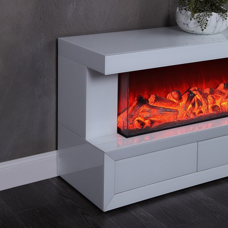 Dorian 71"W Wood Finish TV Stand with Fireplace and Speaker